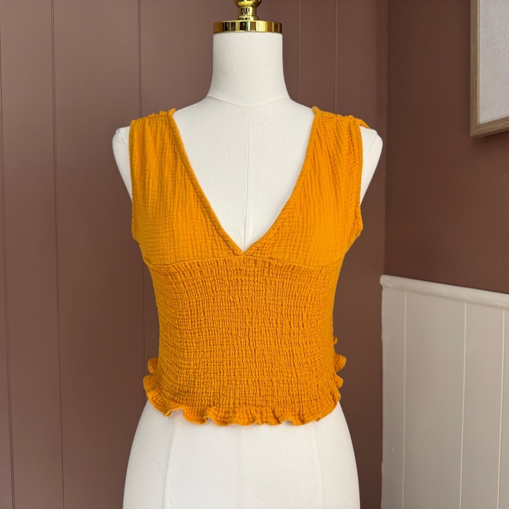 Anthropologie 100% Cotton Smocked Cropped Tank